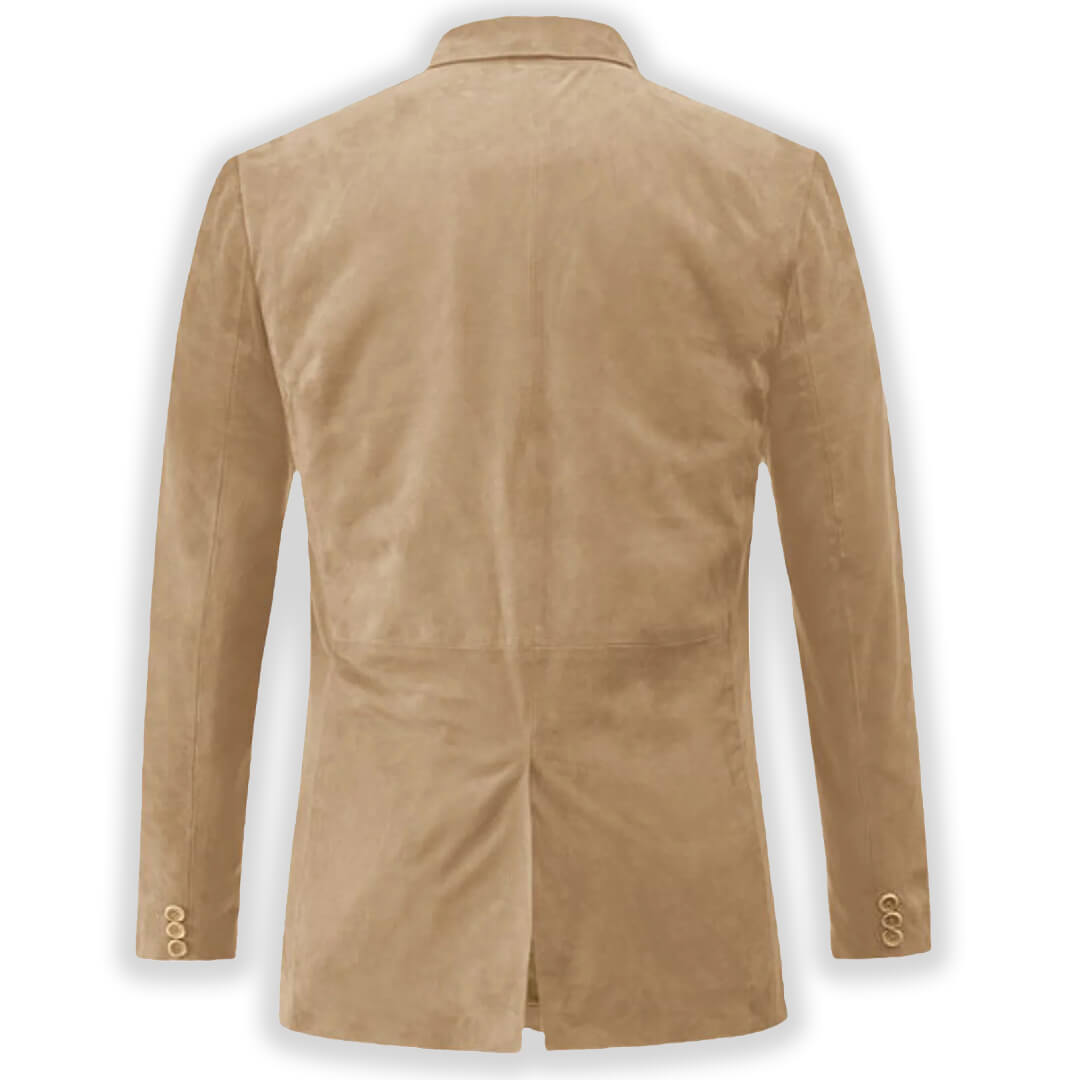 Elegant vintage-style luxurious suede coat, bridge leather blazer perfect as sophisticated outerwear.