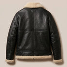 Three-quarter view of men’s black B-3 shearling aviator jacket