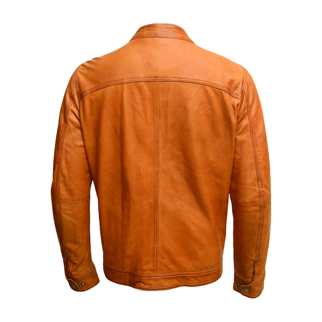 Men's classic brown leather jacket, the perfect everyday casual wear outerwear, showcasing durability and timeless style.