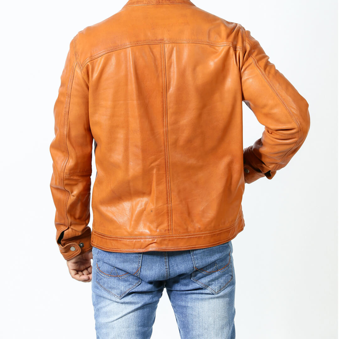 Men's classic brown leather jacket, the perfect everyday casual wear outerwear, showcasing durability and timeless style.