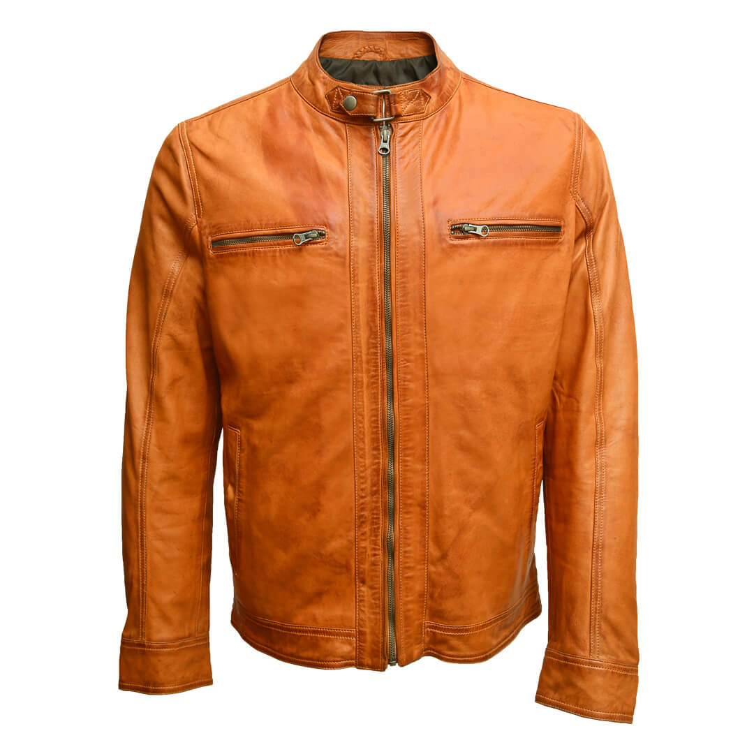 Men's classic brown leather jacket, the perfect everyday casual wear outerwear, showcasing durability and timeless style.