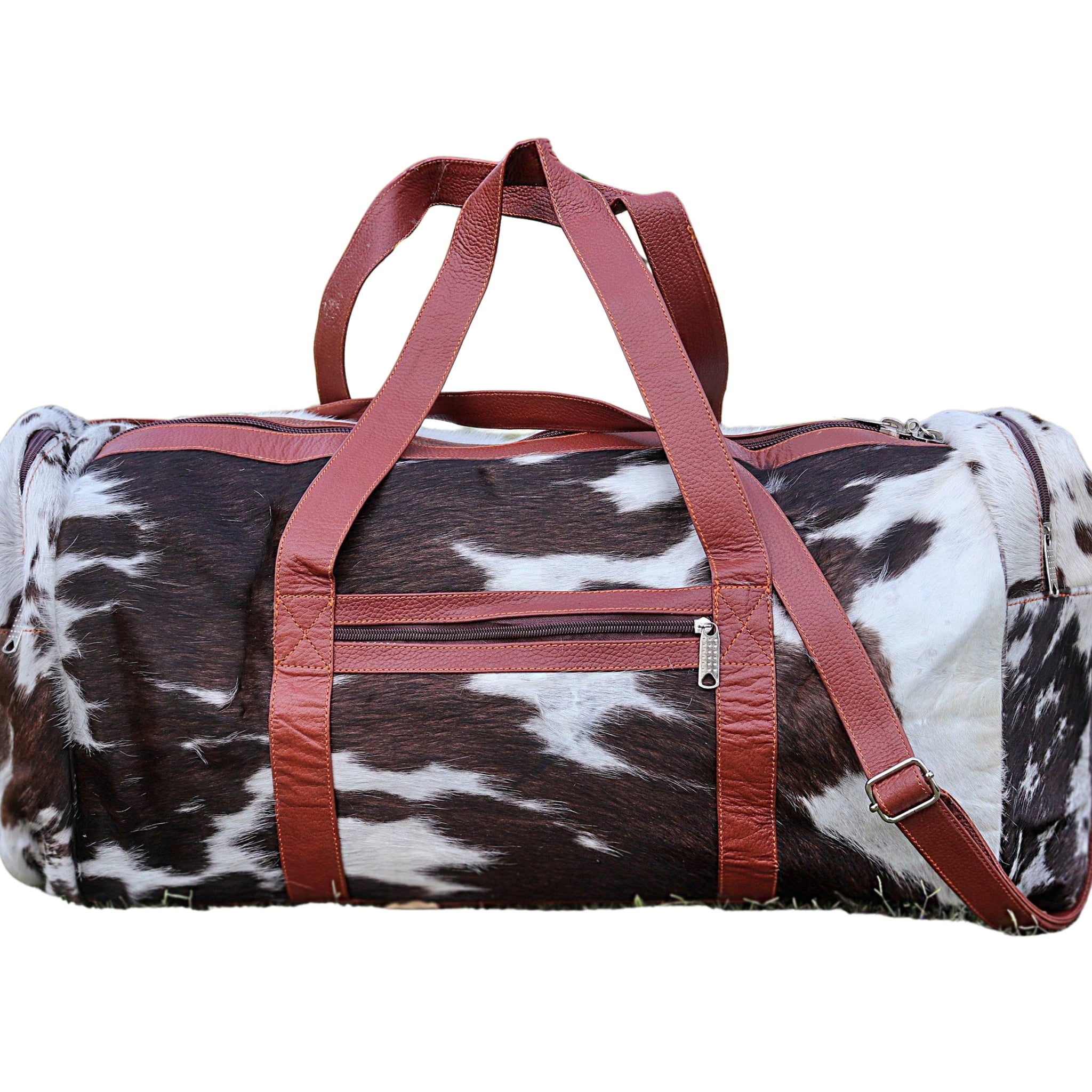 Men's Leather Duffle Bag Cowhide Travel Bag Natural Luxe Hair-On Duffle Bag The Jacket Makers