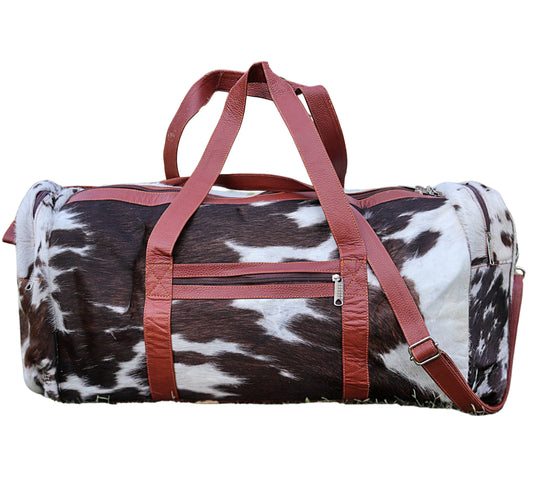 Men's Leather Duffle Bag Cowhide Travel Bag Natural Luxe Hair-On Duffle Bag