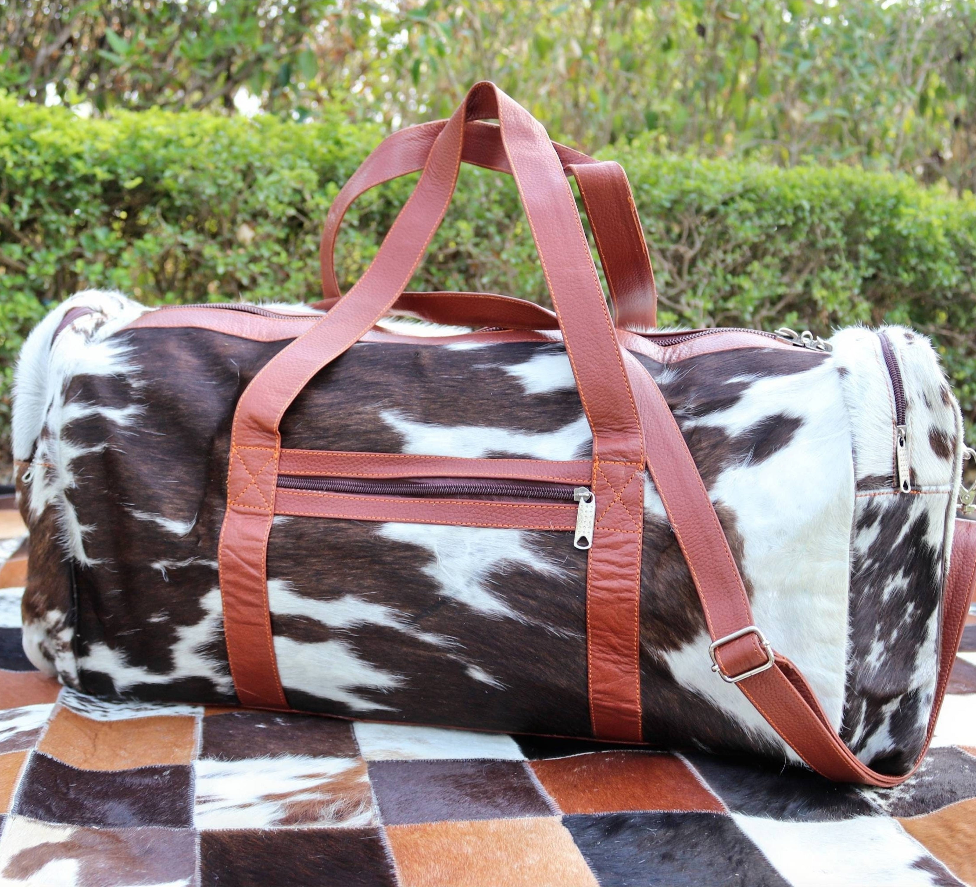Men's Leather Duffle Bag Cowhide Travel Bag Natural Luxe Hair-On Duffle Bag The Jacket Makers