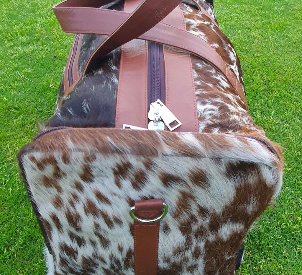 Men's Leather Duffle Bag Cowhide Travel Bag Natural Luxe Hair-On Duffle Bag The Jacket Makers