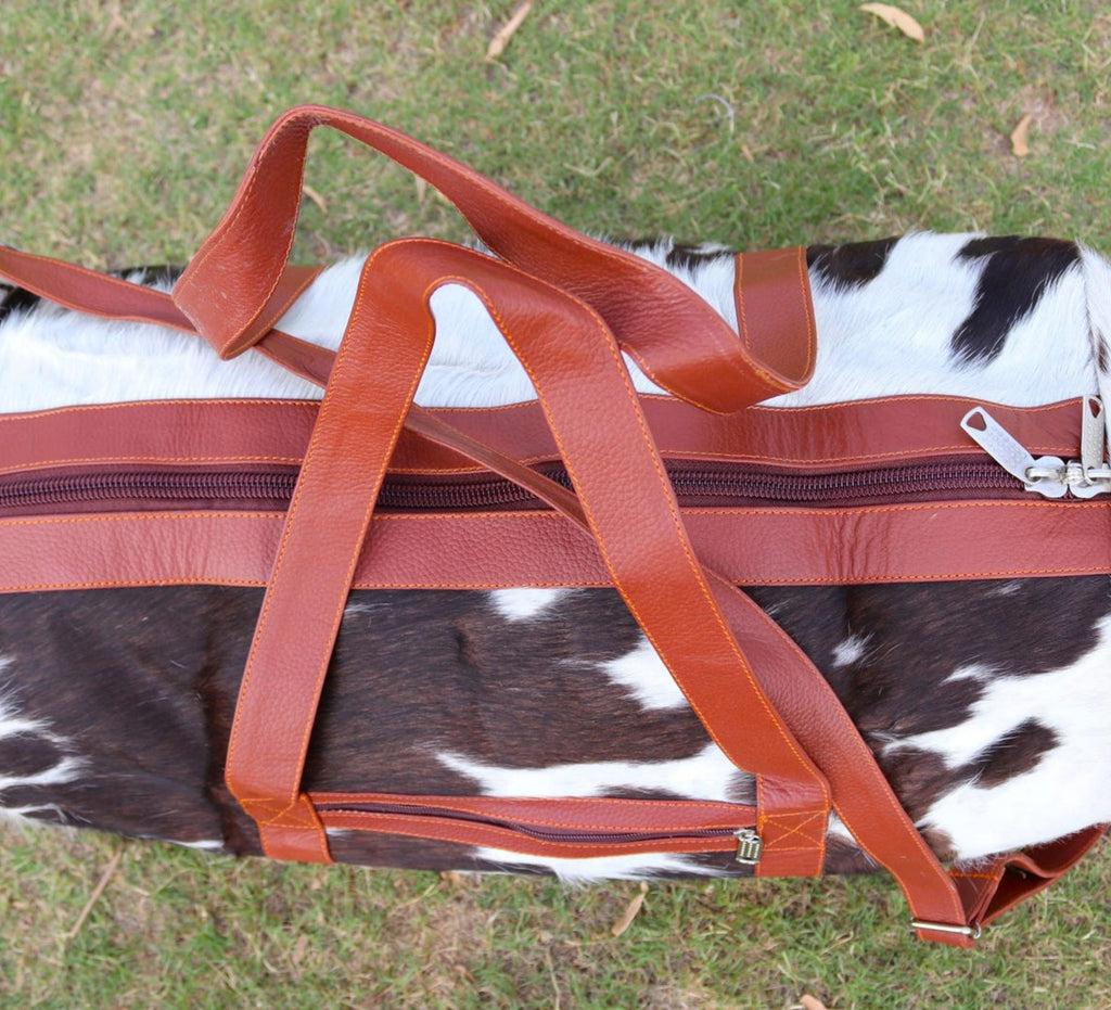 Men's Leather Duffle Bag Cowhide Travel Bag Natural Luxe Hair-On Duffle Bag The Jacket Makers