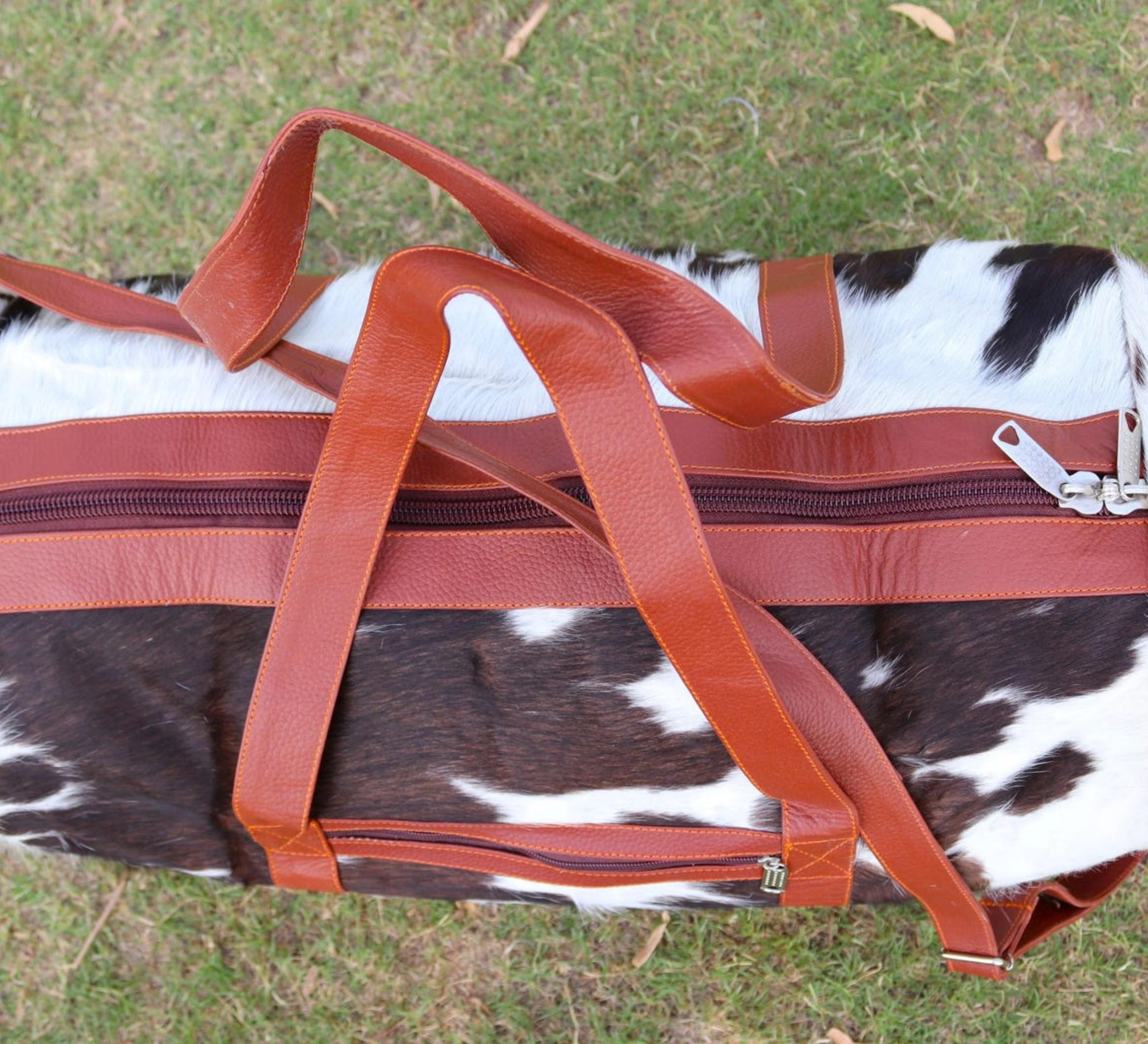 Men's Leather Duffle Bag Cowhide Travel Bag Natural Luxe Hair-On Duffle Bag The Jacket Makers