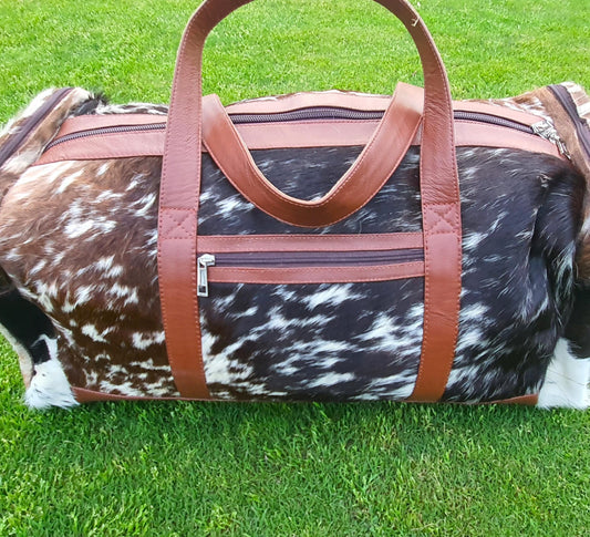 Men's Leather Duffle Bag Cowhide Travel Bag Natural Luxe Hair-On Duffle Bag