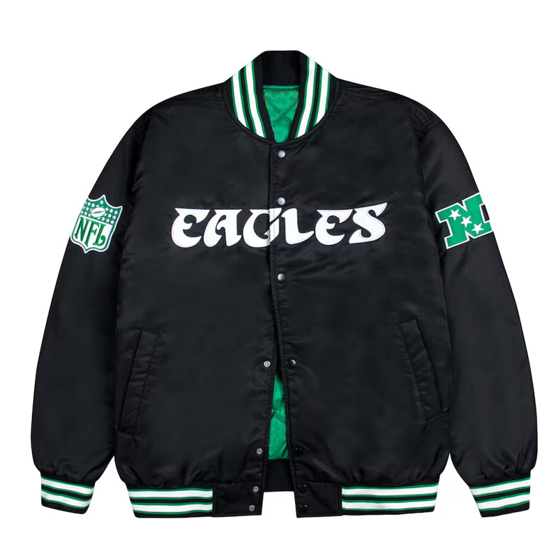 Philadelphia Eagles Green and White Rib Bomber Black Jacket