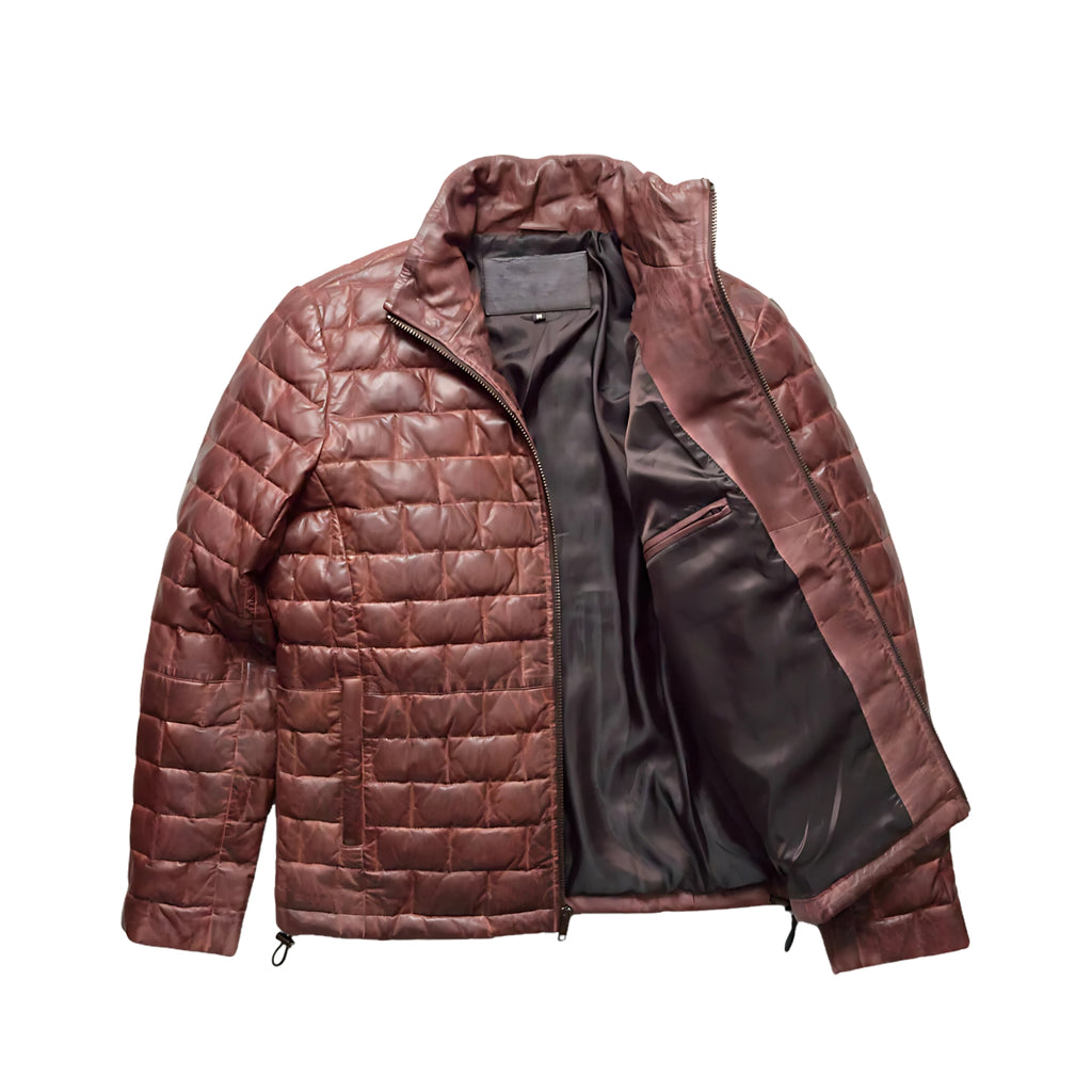 Puffer Jacket Mens Goose Down Lambskin Leather Jacket Lightweight Zip Up Winter Mens Bomber Puffer Coat The Jacket Makers