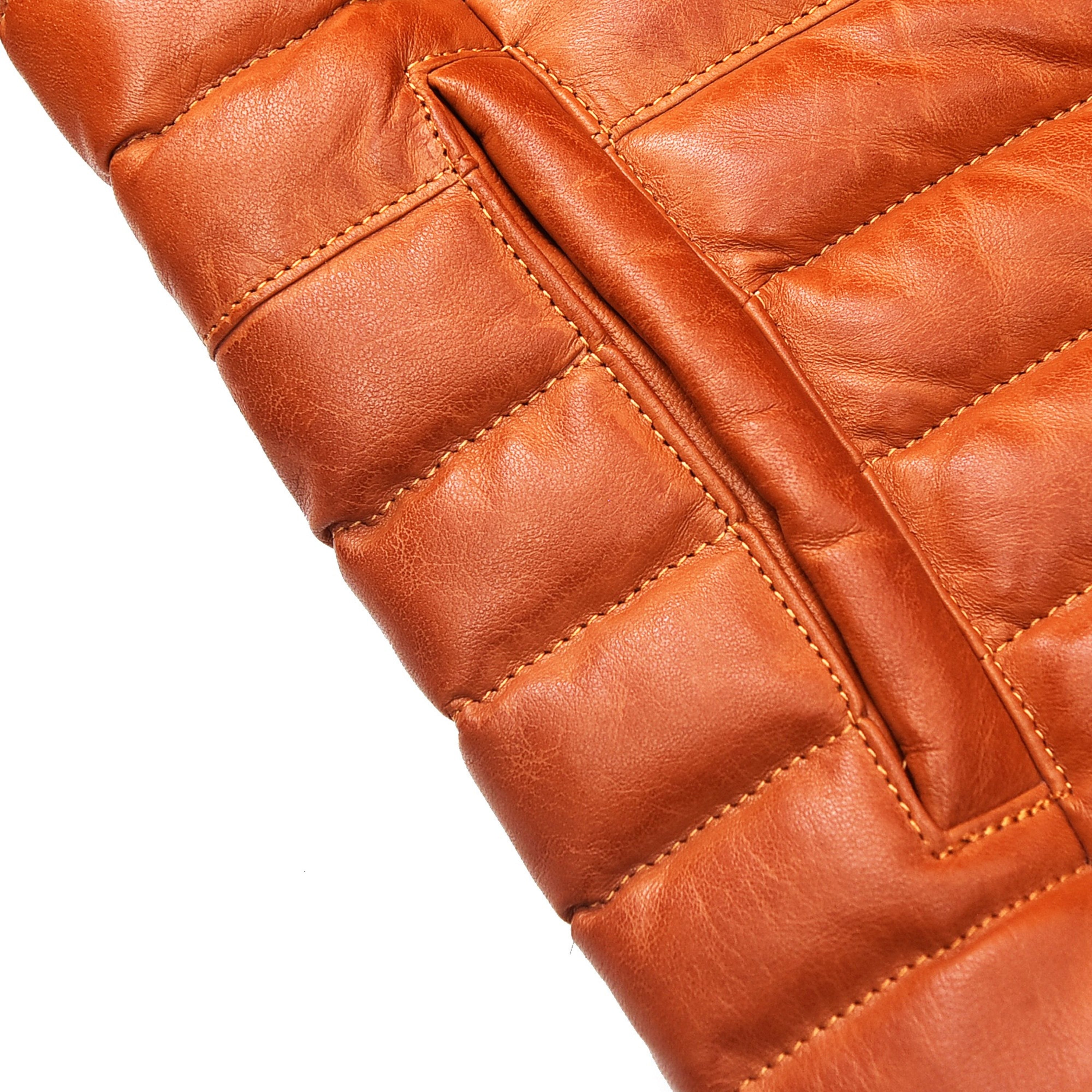 Mens Puffer Jacket Down Lambskin Brown Leather Quilted Jacket with Faux Fur Collar Cuffs Puffer Coat for Man The Jacket Makers