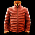 Mens Puffer Jacket Down Lambskin Brown Leather Quilted Jacket with Faux Fur Collar Cuffs Puffer Coat for Man The Jacket Makers
