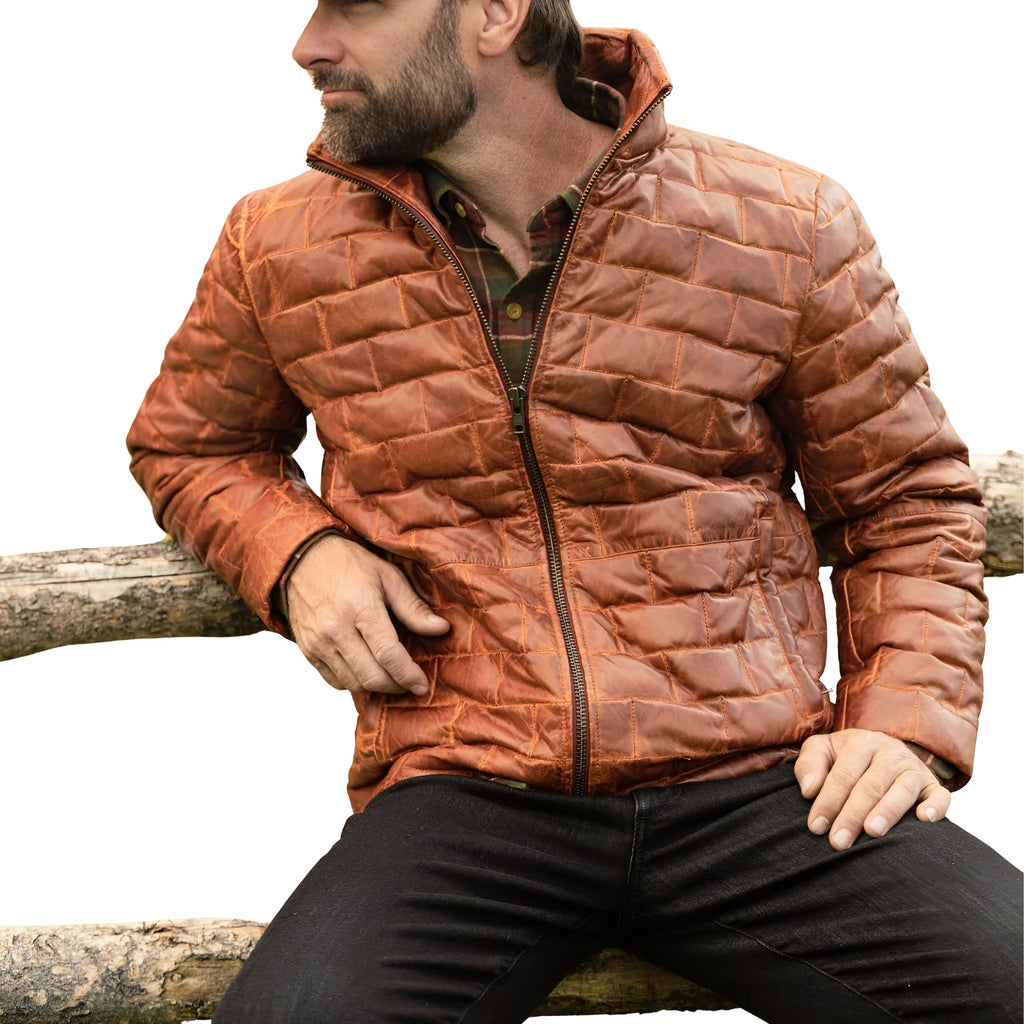 Puffer Jacket Mens Goose Down Lambskin Leather Jacket Lightweight Zip Up Winter Mens Bomber Puffer Coat The Jacket Makers