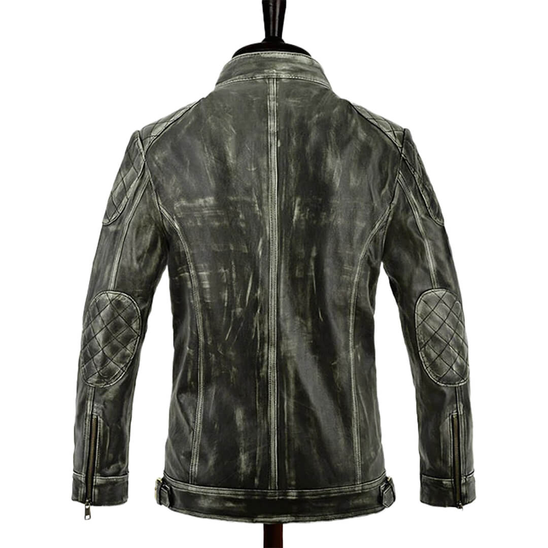 Elegant royal shaded leather jacket with a tailored fit, epitomizing luxurious and stylish men's outerwear.