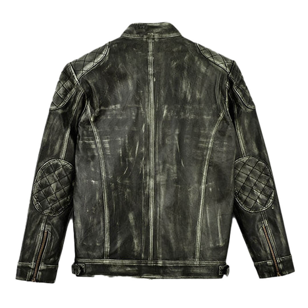 Elegant royal shaded leather jacket with a tailored fit, epitomizing luxurious and stylish men's outerwear.