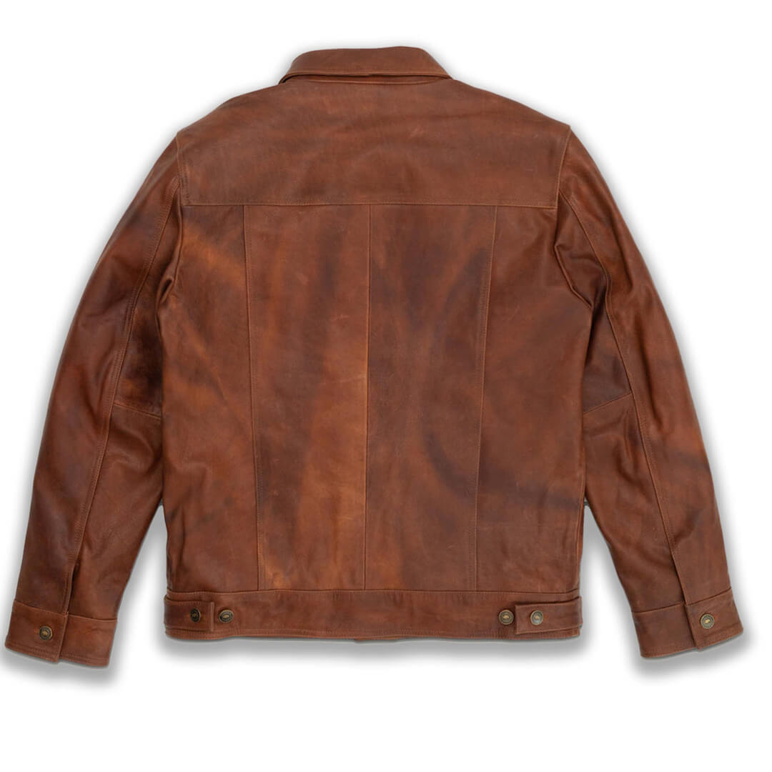 Men's Ryker leather jacket in brown with stylish shading, durable design, perfect for enhancing any casual outfit.