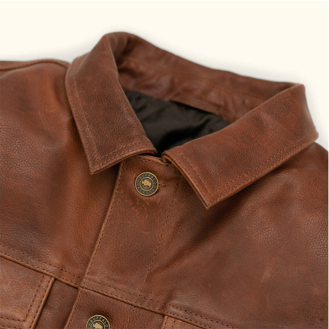 Men's Ryker leather jacket in brown with stylish shading, durable design, perfect for enhancing any casual outfit.