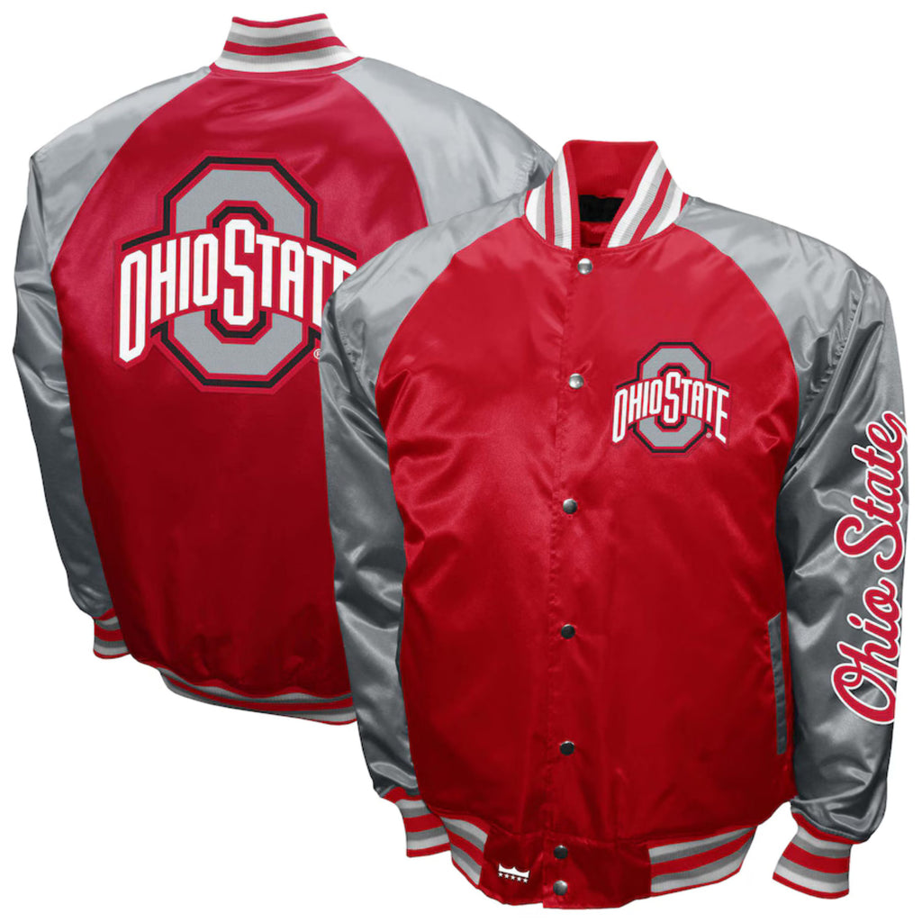 Ohio Varsity Adult Red & Gray Lightweight Vintage Bomber Jacket 90s Retro Varsity Coat for Game Day, Streetwear & Athleisure Comfort