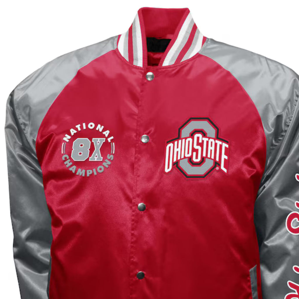 Ohio Varsity Adult Red & Gray Lightweight Vintage Bomber Jacket 90s Retro Varsity Coat for Game Day, Streetwear & Athleisure Comfort