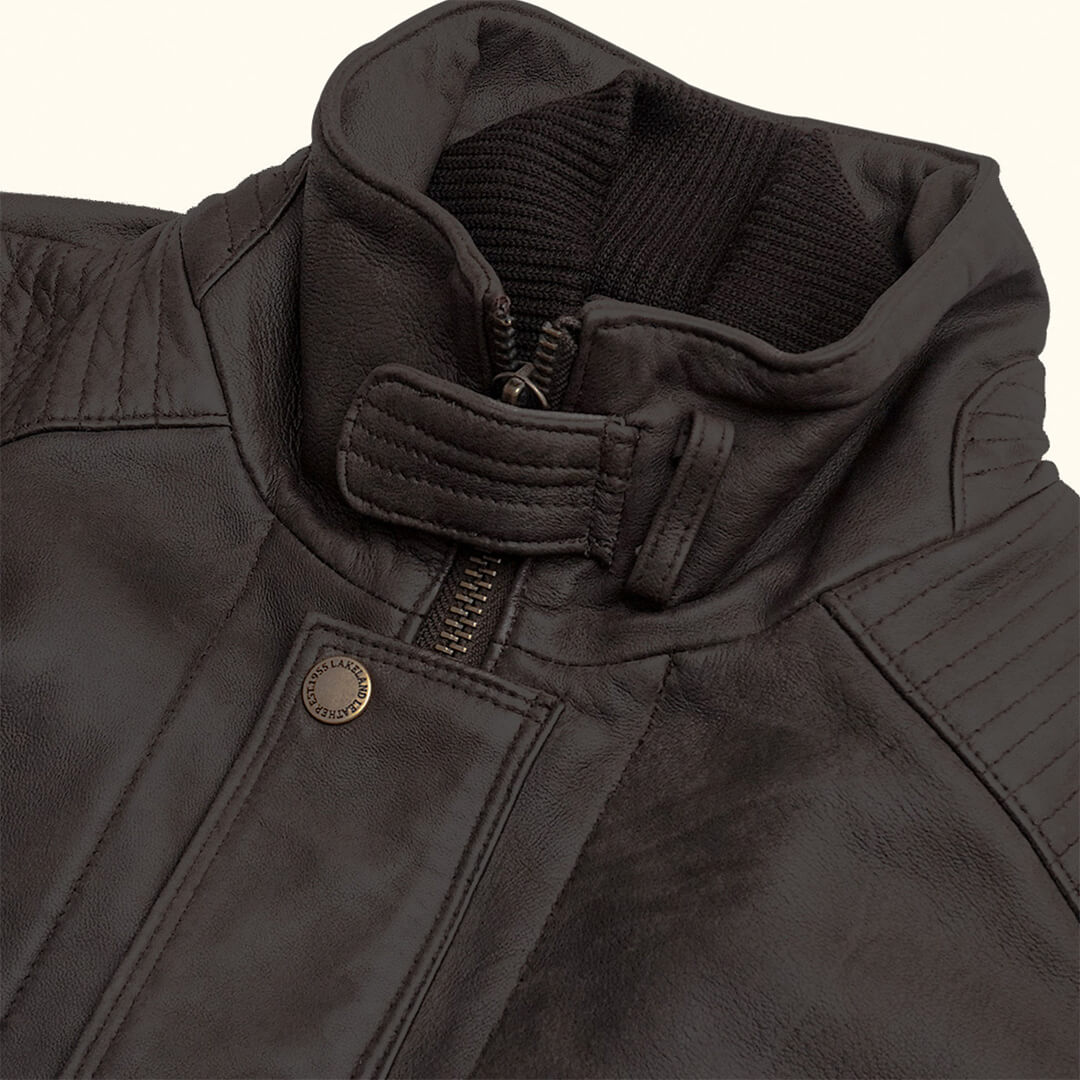 Vintage-inspired handcrafted snuff leather jacket with distressed finish for a stylish, timeless look.