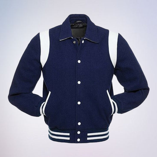 Varsity Jacket for Men, Blue Stylish Retro College Jacket Wool Letterman Jacket Baseball Jacket