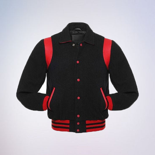 Varsity Jacket for Men, Black Retro College Jacket Wool Letterman Jacket Baseball Jacket