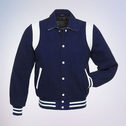 Varsity Jacket for Men, Blue Stylish Retro College Jacket Wool Letterman Jacket Baseball Jacket