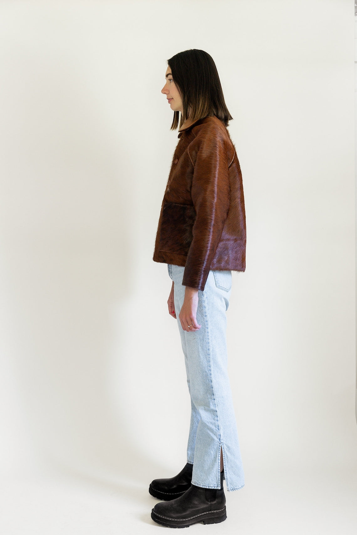Cowhide Brown Leather Bomber Jacket For Women