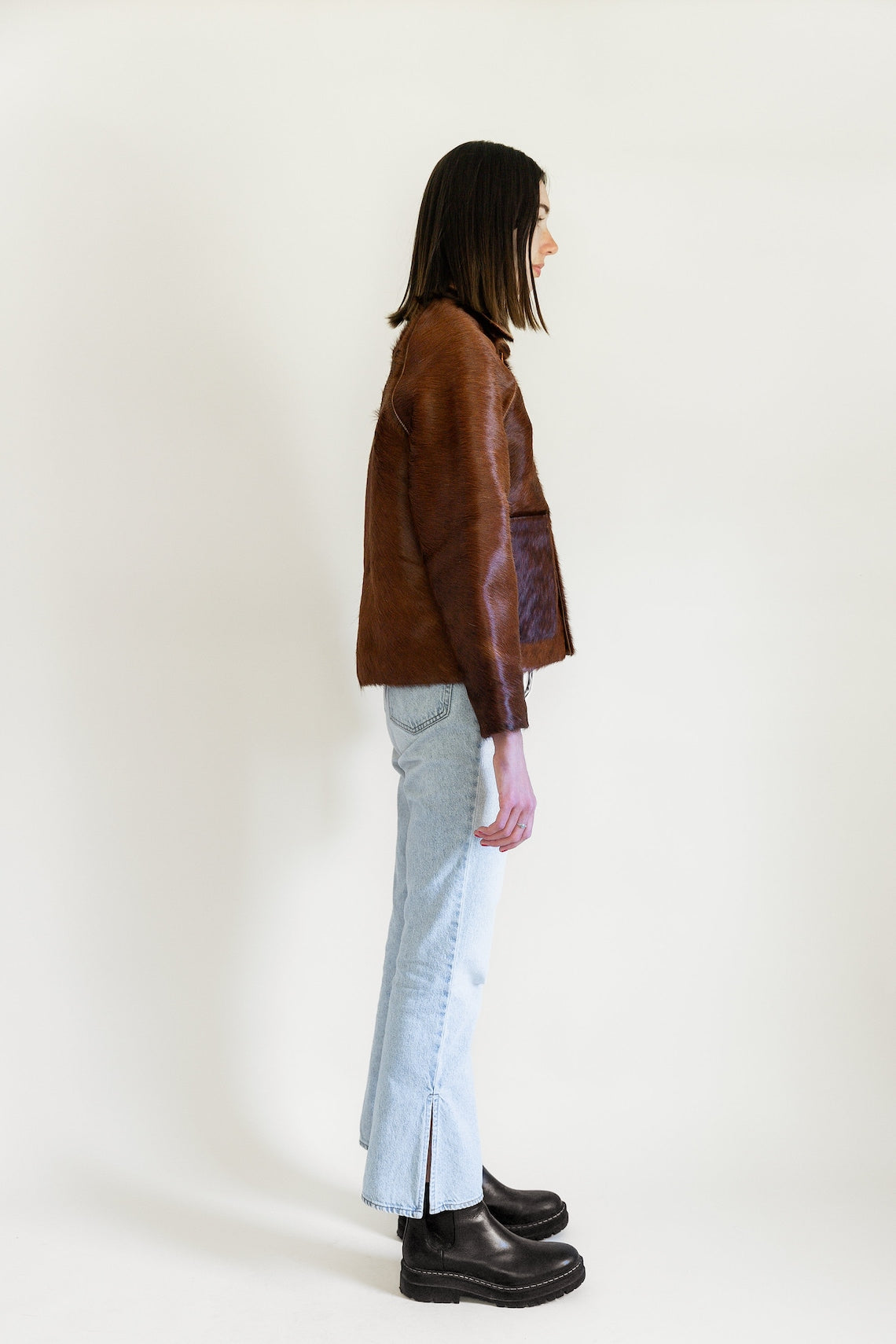 Cowhide Brown Leather Bomber Jacket For Women